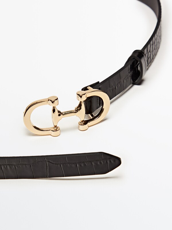 Embossed leather belt with double buckle · Black · Accessories ...