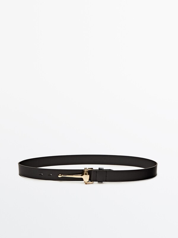 Leather belt with golden piece · Black · Accessories | Massimo Dutti