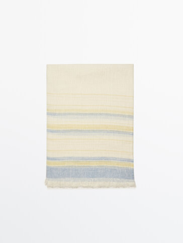 Striped linen blend cotton scarf