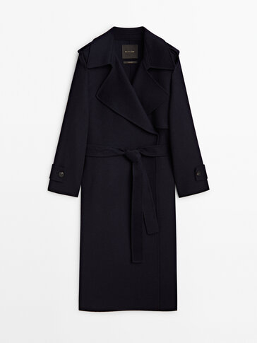 Long trench-effect wool blend coat - Massimo Dutti