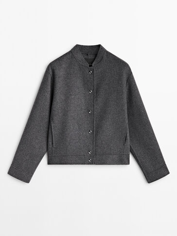 Cropped wool blend bomber jacket · Grey | Massimo Dutti
