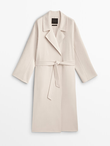 Wool blend robe coat with belt
