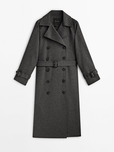 Wool blend double-breasted trench coat · Grey | Massimo Dutti