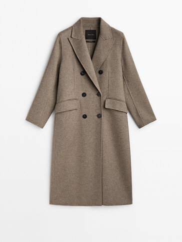 Long wool blend double-breasted coat - Massimo Dutti