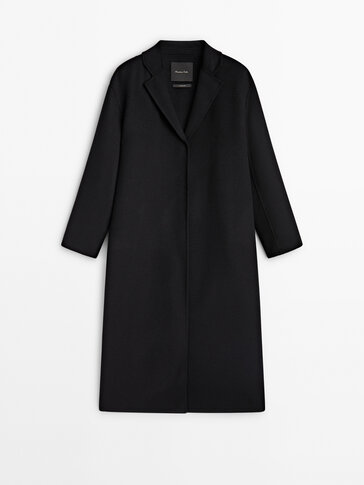Long wool blend coat with strap at the back