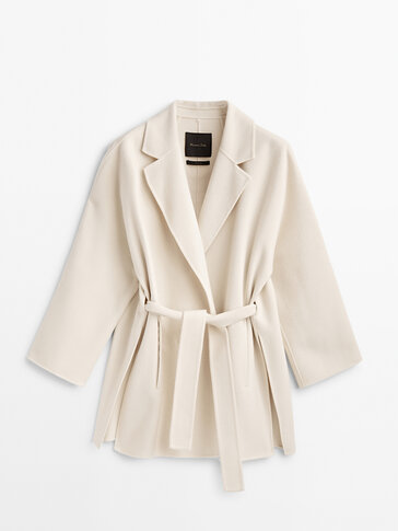 Short robe coat with vents Cream Coats And Jackets Massimo Dutti