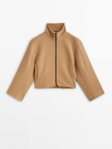 Comfort fit wool blend jacket with zip · Camel · Coats And Jackets