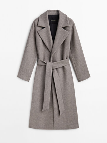 Пальто из двухцветной смесовой шерсти с поясом