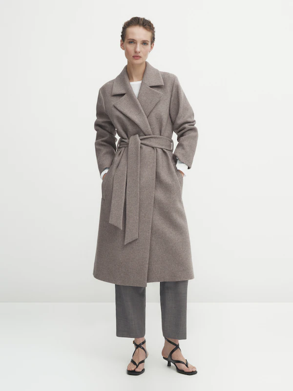 Flecked wool blend robe coat with belt · Mink · Coats And Jackets ...