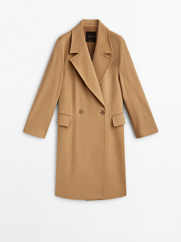 Wool blend comfort double-breasted coat · Camel | Massimo Dutti