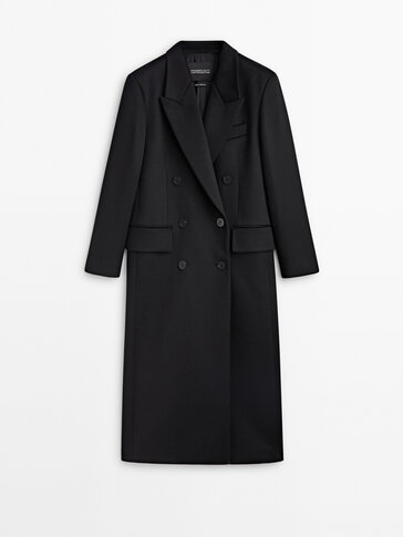 Черно дълго палто с двуредно закопчаване – Limited Edition