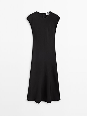 Zwarte midi-jurk van linnenmix