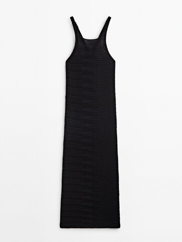 Textured midi dress with criss-cross detail at the back