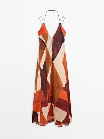 Ramie midi dress with geometric print