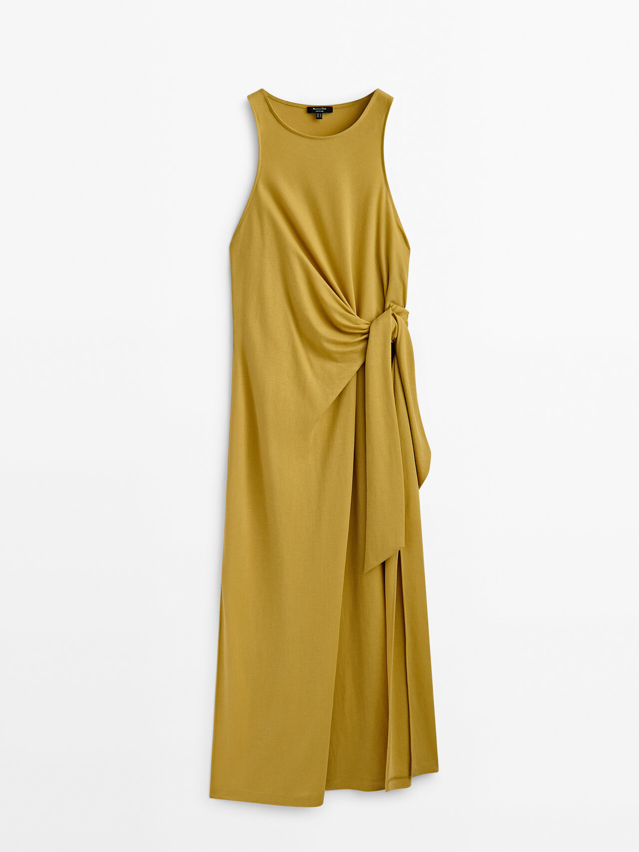 Massimo Dutti Midi Dress With Knot Detail In Mustard Yellow ModeSens