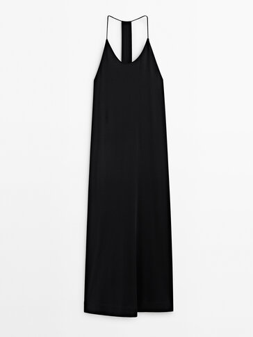 Black lyocell strappy midi dress