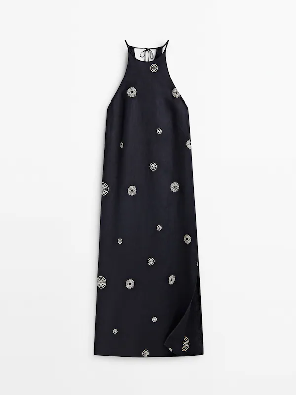Linen halter dress with contrast embroidery - Massimo Dutti Ecuador