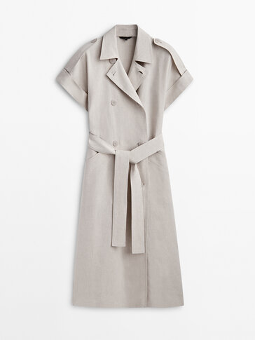 Linen blend trench coat dress with belt