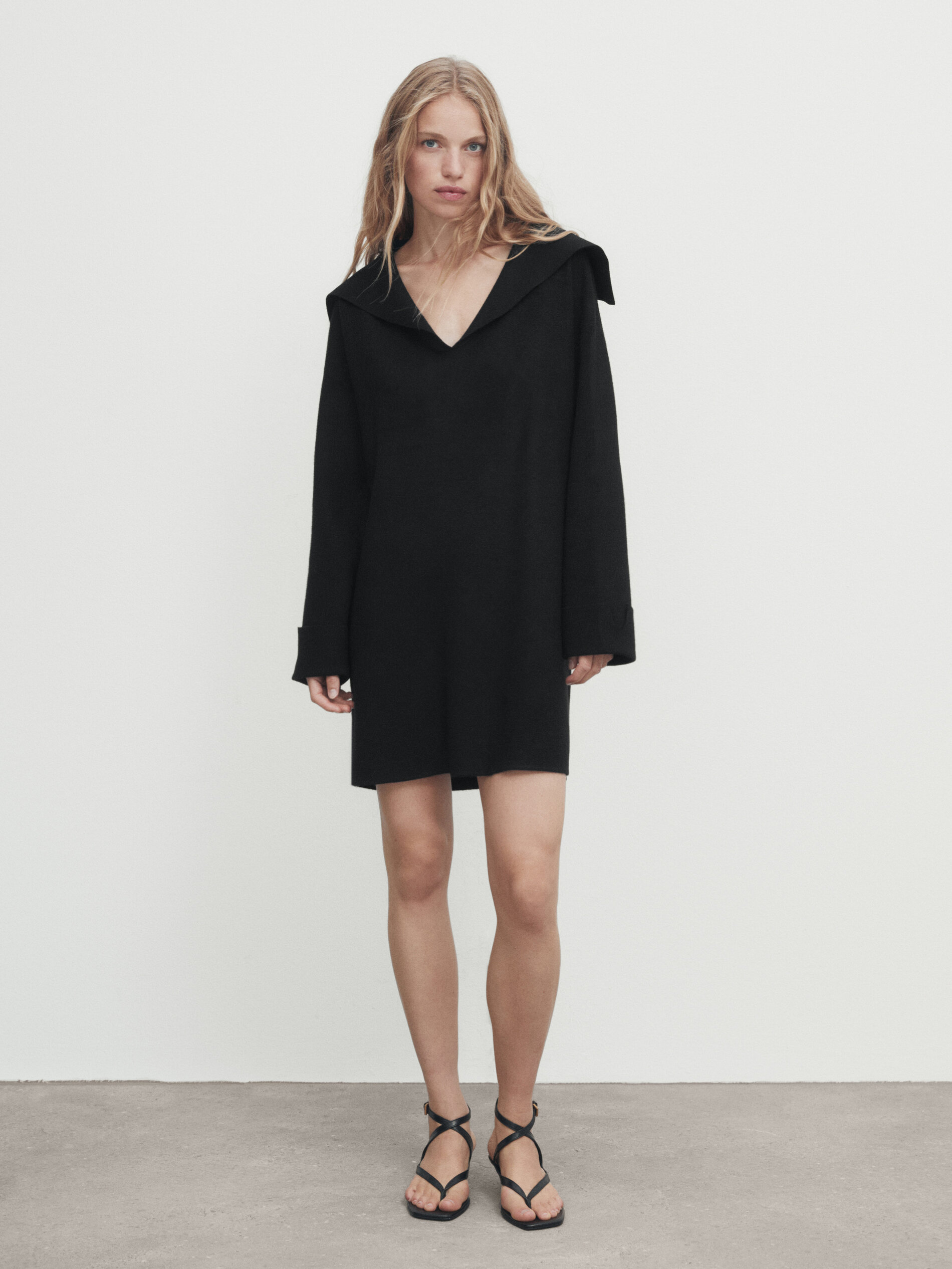 knit turtleneck sweater long bell sleeve slit midi dresses ZESICA Long Sleeve Turtleneck Sweater Slit Midi Dress  zesica