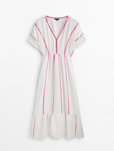 Linen blend dress with embroidered detail