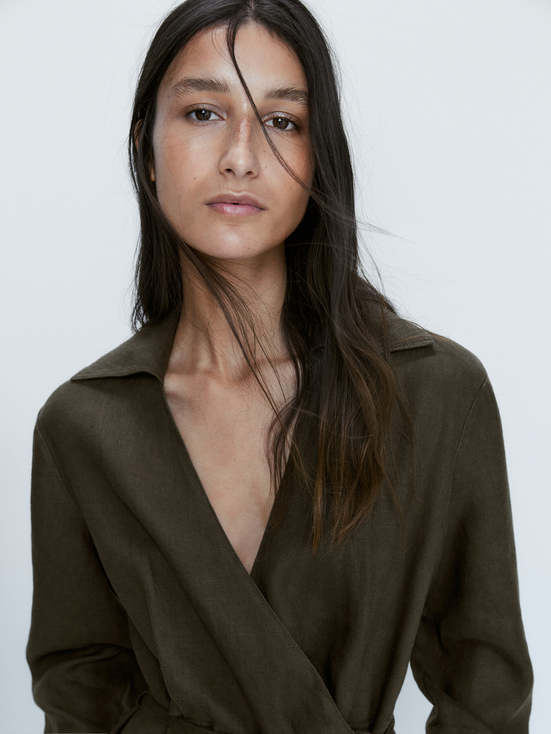 Long linen shirt dress · Dark Green · Dresses And Skirts Massimo Dutti