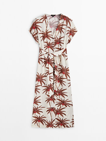 Palm print 2025 midi dress