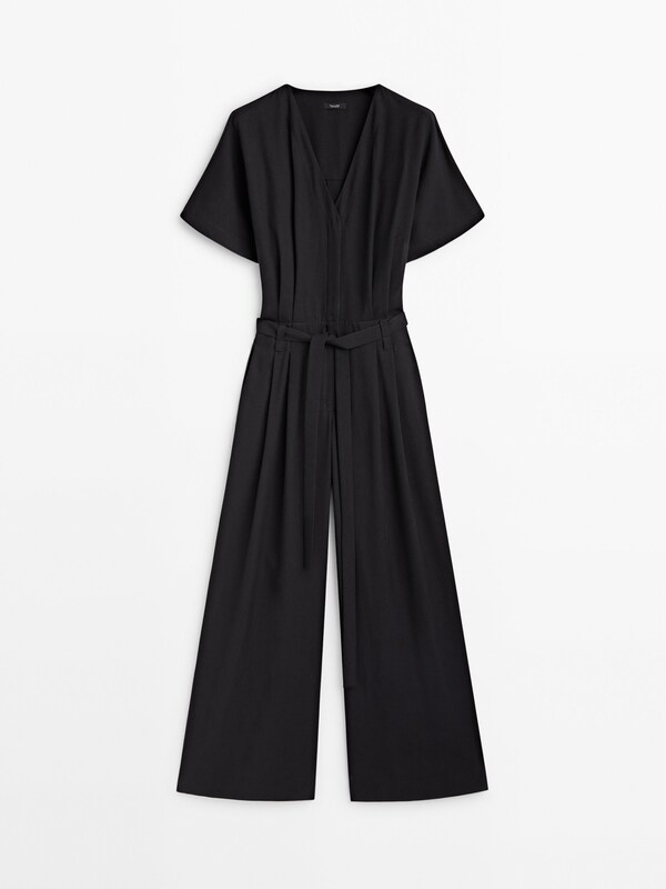 Flowing jumpsuit with darts and tie detail · Black · Smart / Dresses ...