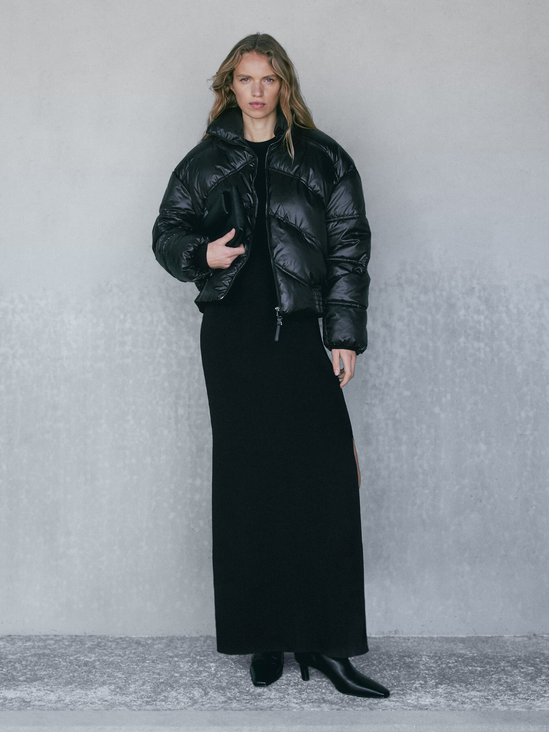 Cropped puffer jacket with topstitching