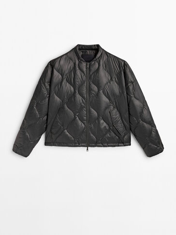 Quilted bomber jacket with down and feather padding