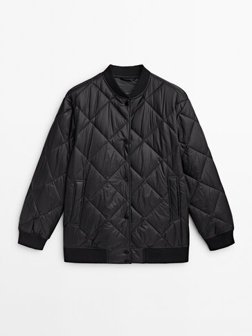 Quilted diamond-pattern bomber jacket