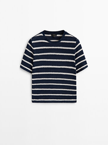 Textured striped cotton blend T-shirt