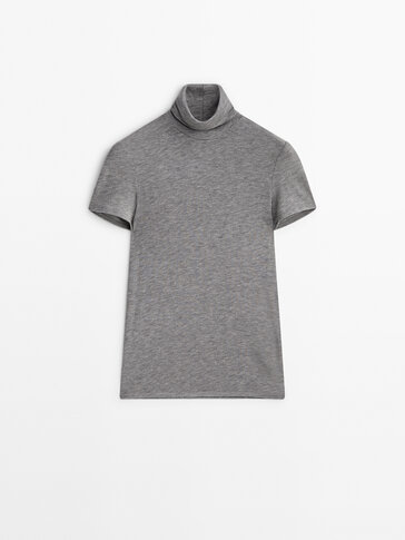 Lyocell blend high neck T-shirt