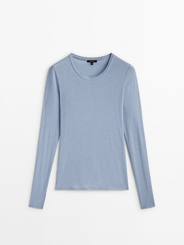 Long sleeve T shirt in a lyocell and wool blend