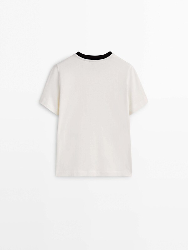 Short sleeve contrast T-shirt · Cream, Black · T-shirts And Polo Shirts ...