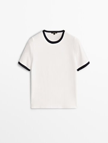 Short sleeve contrast T-shirt · White, Navy Blue · T-shirts And