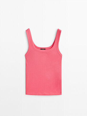 Ribbed mercerised cotton strappy top
