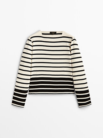 Striped cotton boat neck T-shirt - Massimo Dutti