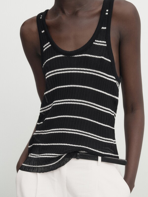 Striped open knit ribbed top - Massimo Dutti Worldwide