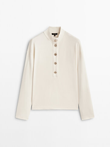 Sweatshirt de decote de botões em algodão