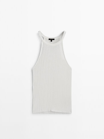 Open knit ribbed halter top