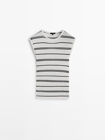 Striped open knit ribbed top
