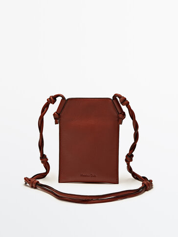 Leather mobile phone case with woven strap