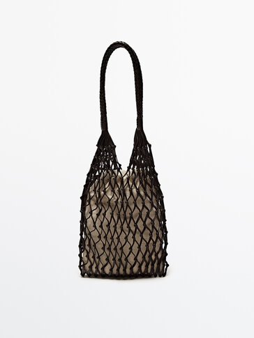 Nappa leather mesh bag + linen pouch