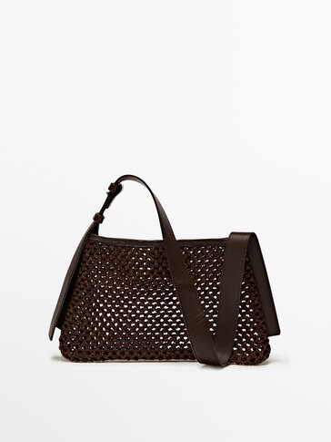 Mesh shoulder bag with nappa leather details Brown Accessories