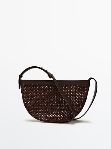 Mesh crossbody bag with nappa leather details