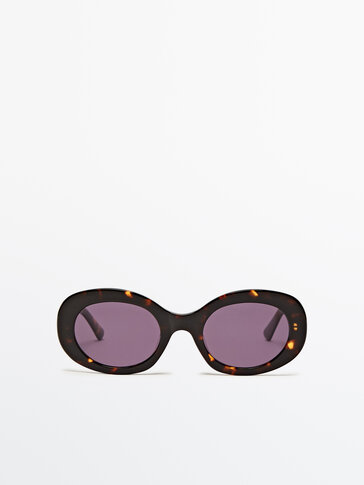 Óculos de sol ovalados efeito padrão tartaruga