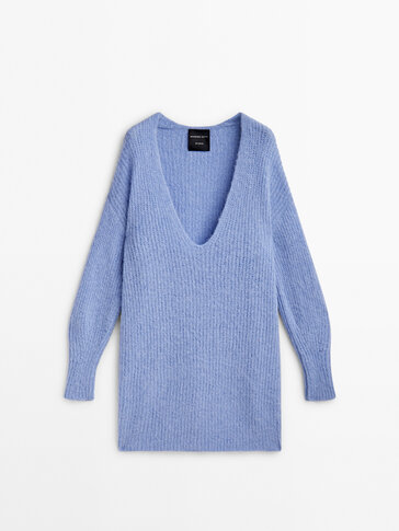 Knit sweater with plunging V-neckline - Studio
