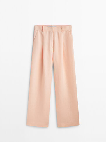 Wide-leg linen trousers with darts - Studio
