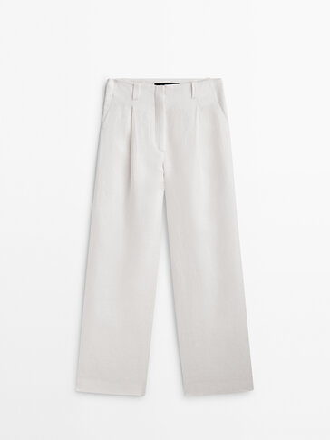 Pantalon à pinces en lin jacquard - Studio