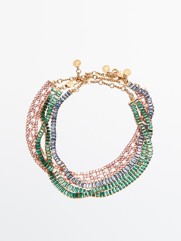 Gold-plated triple rhinestone necklace - Studio